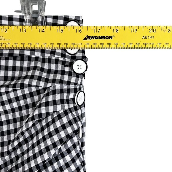 Zara Womens L Black White Gingham Mini Skirt Crossover Button Detail Coquette - Picture 9 of 15